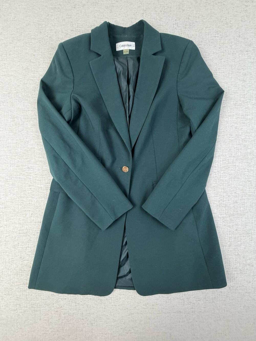 Calvin Klein Women’s 10 Teal Green Longline One Button Stretch Blazer
